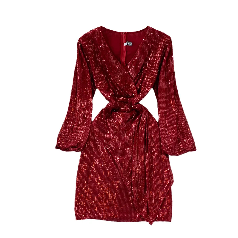 2021 autumn irregular sequins close the waist to show thin Celebrity. Celebrity annual party dress small V-neck dress
2021 autumn irregular sequins close the waist to show thin Celebrity. Celebrity annual party dress small V-neck dress