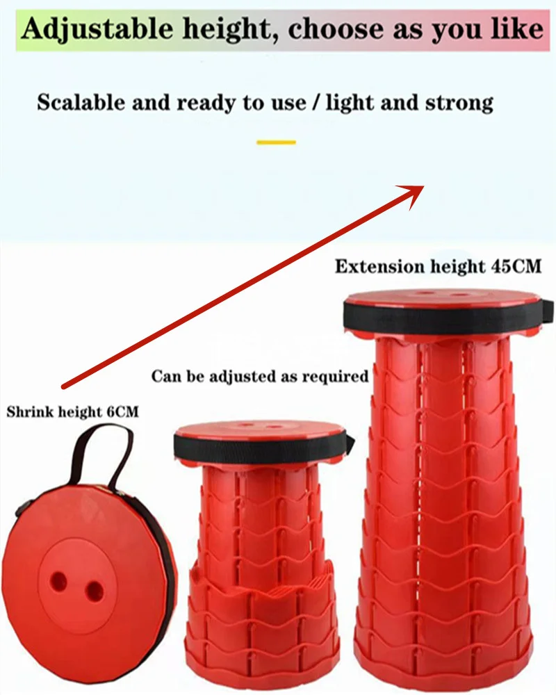 Retractable Folding Stool for Camping Height Adjustable -Portable Plastic Convenient Fishing Foldable plastic stool
Retractable Folding Stool for Camping Height Adjustable -Portable Plastic Convenient Fishing Foldable plastic stool