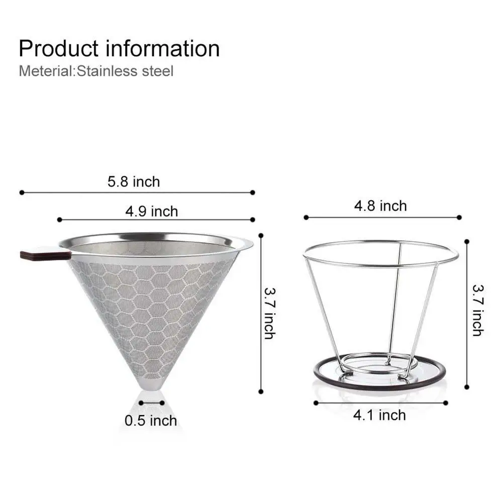 New Durable Stainless Steel Home Coffee Filter Reusable Pour Over Dripper Non-slip Strainer Coffee Filter Machine Wholesale
New Durable Stainless Steel Home Coffee Filter Reusable Pour Over Dripper Non-slip Strainer Coffee Filter Machine Wholesale