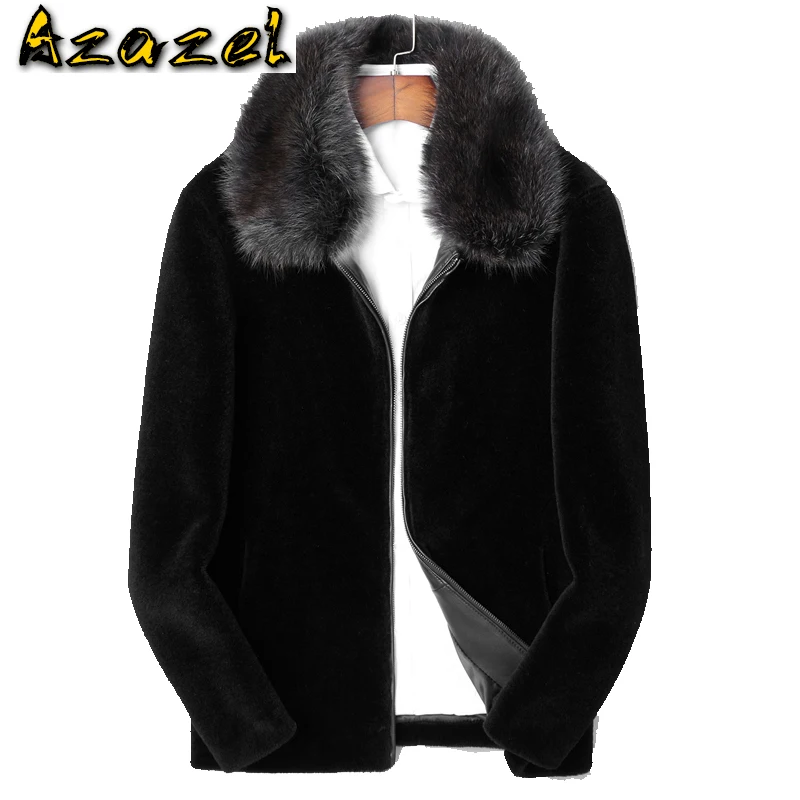 

Azazel 100% шерстяное пальто, Зимняя мужская куртка из натуральной овчины, меховое пальто с воротником из меха енота, короткая куртка LSY088305 MY1385