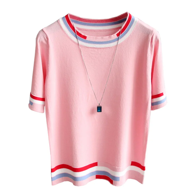 2021 Summer New Top Women's Short Sleeve Slim Ice Silk Knitting Half Sleeve Bottom Coat Hong Kong Style C-Stripe Color Matching
2021 Summer New Top Women's Short Sleeve Slim Ice Silk Knitting Half Sleeve Bottom Coat Hong Kong Style C-Stripe Color Matching