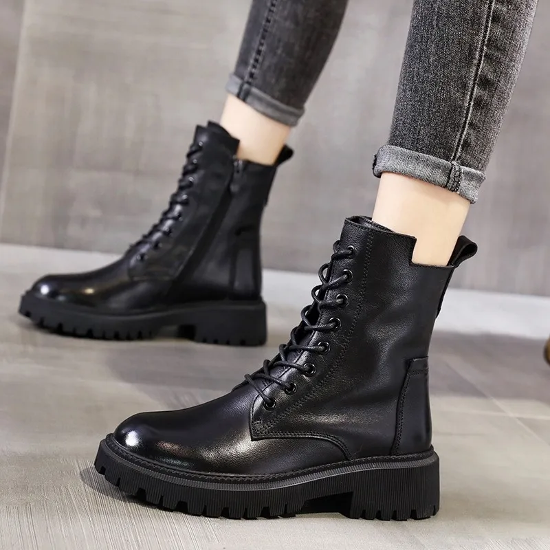 

Женские короткие ботинки, новинка 2022, осенне-зимняя обувь, женская обувь на низком квадратном каблуке со шнуровкой, черные, коричневые