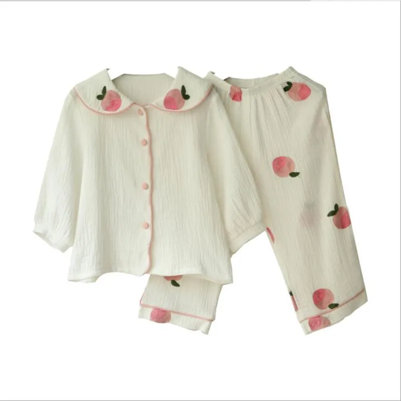 Family Leisure Cotton Home Wear Sweet Doll Collar Cardigan Sleepwear Women Full Sleeves Printed Pajamas Full Pants Nightclothes
Family Leisure Cotton Home Wear Sweet Doll Collar Cardigan Sleepwear Women Full Sleeves Printed Pajamas Full Pants Nightclothes