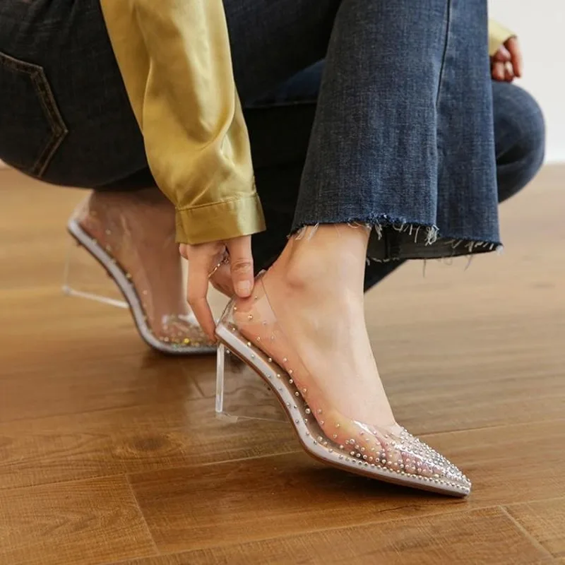 Hot Sale Womens Pointed Toe PVC Transparent Clear Crsytal Rhinestones Bling Pumps Spike Heel Party Sandals Shoes 2Styles Plus
Hot Sale Womens Pointed Toe PVC Transparent Clear Crsytal Rhinestones Bling Pumps Spike Heel Party Sandals Shoes 2Styles Plus