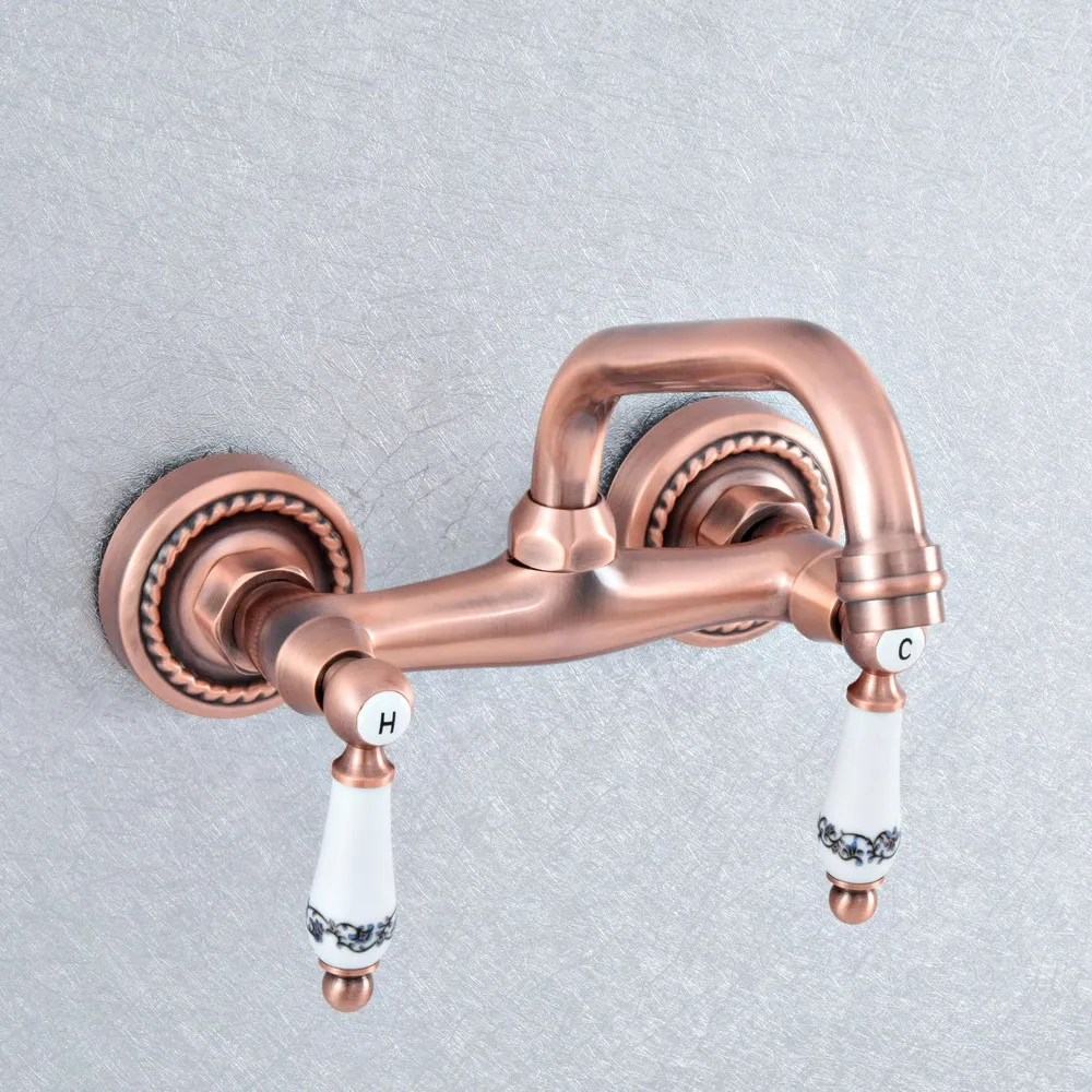 Antique Red Copper Two Ceramic Handle 2 Hole Wall Kitchen Bathroom Basin Faucet Sink Cold Hot Mixer Tap Swivel Spout 360' dsf890
Antique Red Copper Two Ceramic Handle 2 Hole Wall Kitchen Bathroom Basin Faucet Sink Cold Hot Mixer Tap Swivel Spout 360' dsf890