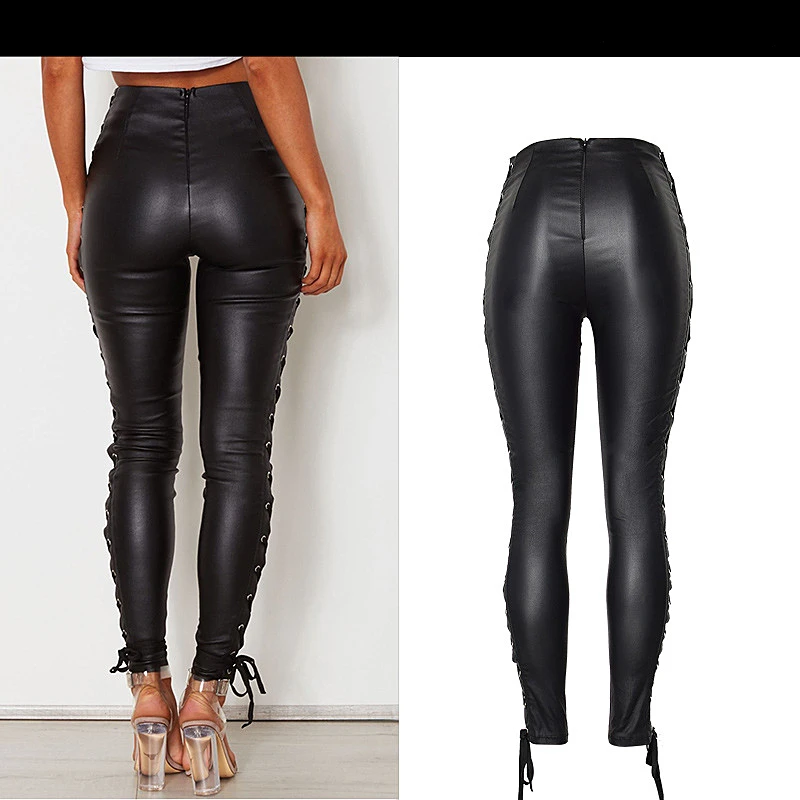 Autumn winter women black super elastic double-sided sling coated imitation leather denim pants PU high waist jeans female K179
Autumn winter women black super elastic double-sided sling coated imitation leather denim pants PU high waist jeans female K179