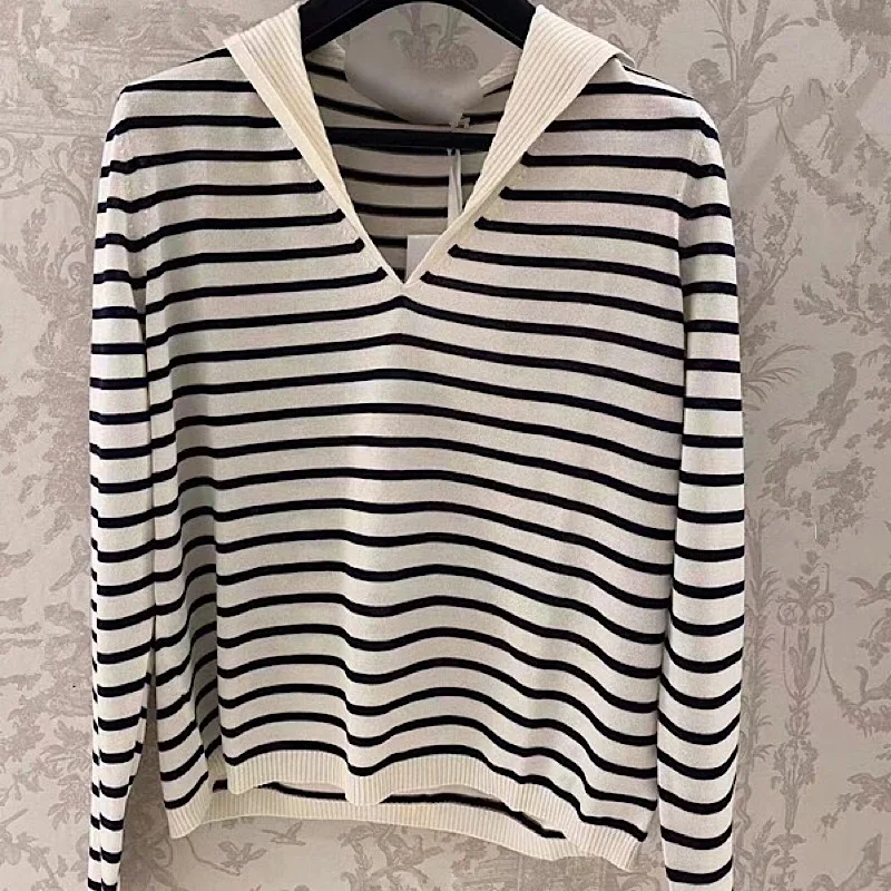 2021 autumn new French lapel sea soul shirt sweater navy collar versatile knitted V-neck long-sleeved striped T-shirt
2021 autumn new French lapel sea soul shirt sweater navy collar versatile knitted V-neck long-sleeved striped T-shirt