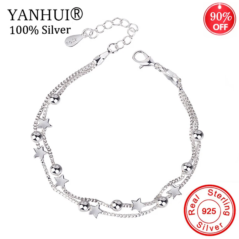YANHUI 925 стерлингового серебра двухслойные звезды браслеты для женщин элегантная