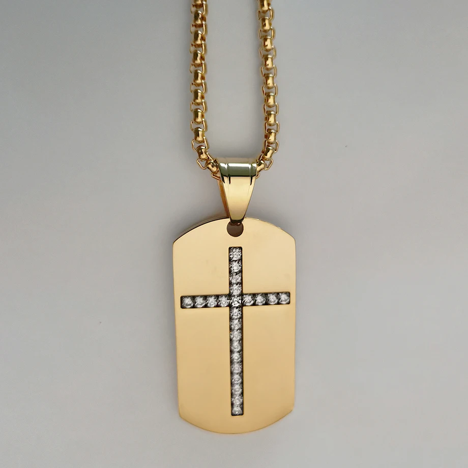 Fashion Female Cross Pendants dropshipping Gold Color Stainless Steel Tag Iced Out Cross Pendant Necklace Chains For Men/Women
Fashion Female Cross Pendants dropshipping Gold Color Stainless Steel Tag Iced Out Cross Pendant Necklace Chains For Men/Women