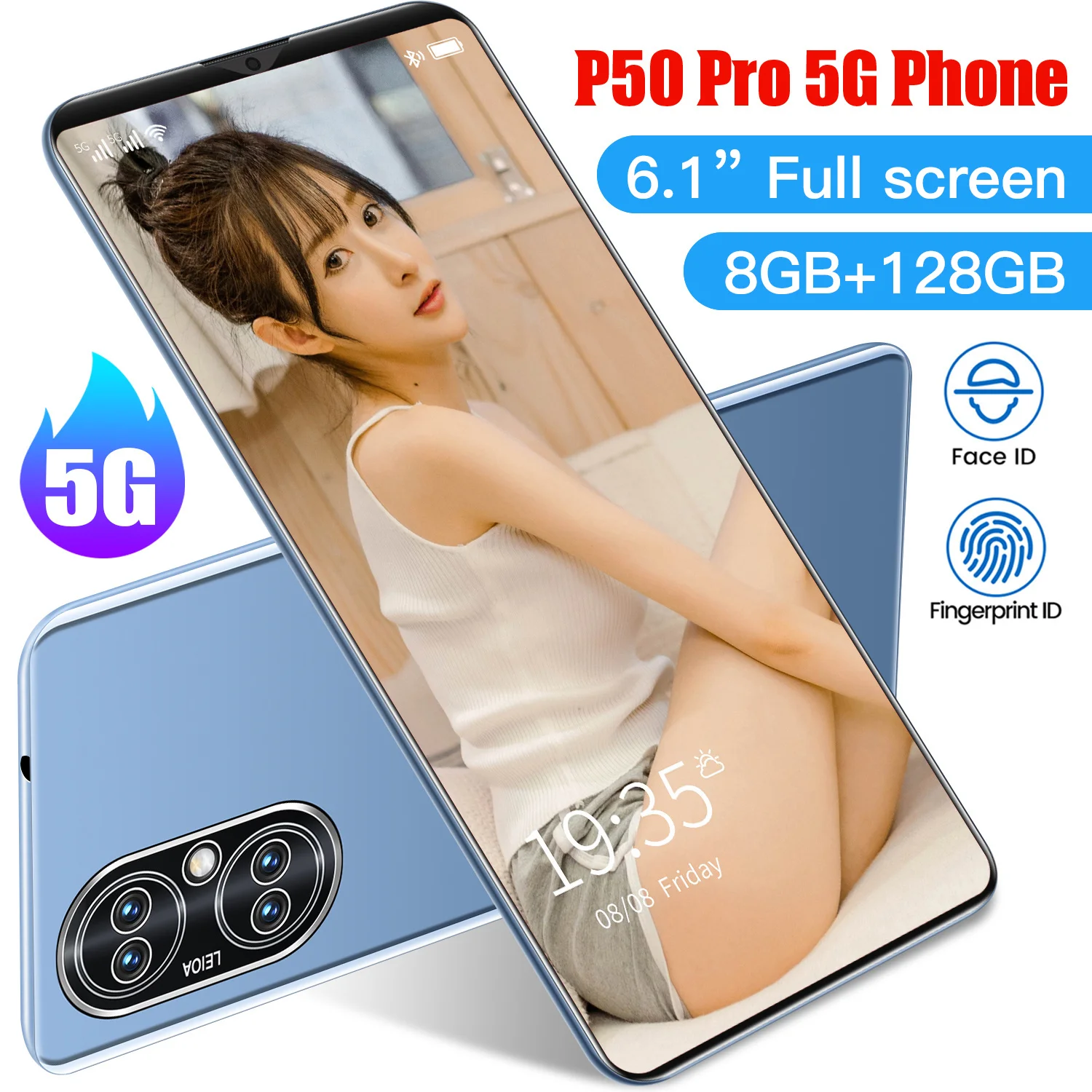 New Galxy P50 Pro 6.1 Inch 8+128G 24+48MP 10 Core MTK6595 Smartphone 5G 5000MAH Large Battery Android 10.0 Face ID Cellphone
New Galxy P50 Pro 6.1 Inch 8+128G 24+48MP 10 Core MTK6595 Smartphone 5G 5000MAH Large Battery Android 10.0 Face ID Cellphone