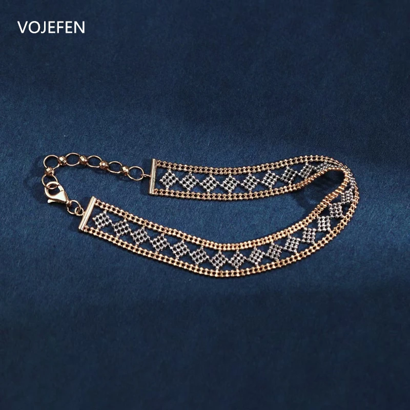 VOJEFEN AU750 18k чистое золото женская мода желтое золото и белое золото чередующаяся сетчатая цепочка регулируемый браслет из бисера
VOJEFEN AU750 18k чистое золото женская мода желтое золото и белое золото чередующаяся сетчатая цепочка регулируемый браслет из бисера