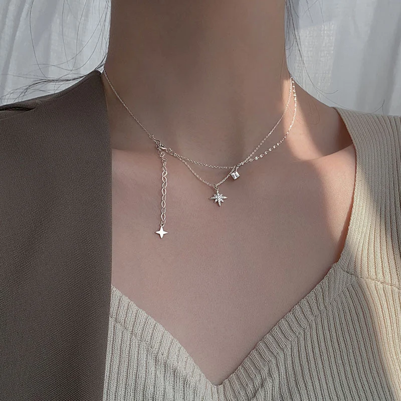 New 925 Silver Flash Diamond Star Double Necklace Female Simple Clavicle Chain Fashion Tassel Chain Wedding Jewelry Party Gift
New 925 Silver Flash Diamond Star Double Necklace Female Simple Clavicle Chain Fashion Tassel Chain Wedding Jewelry Party Gift