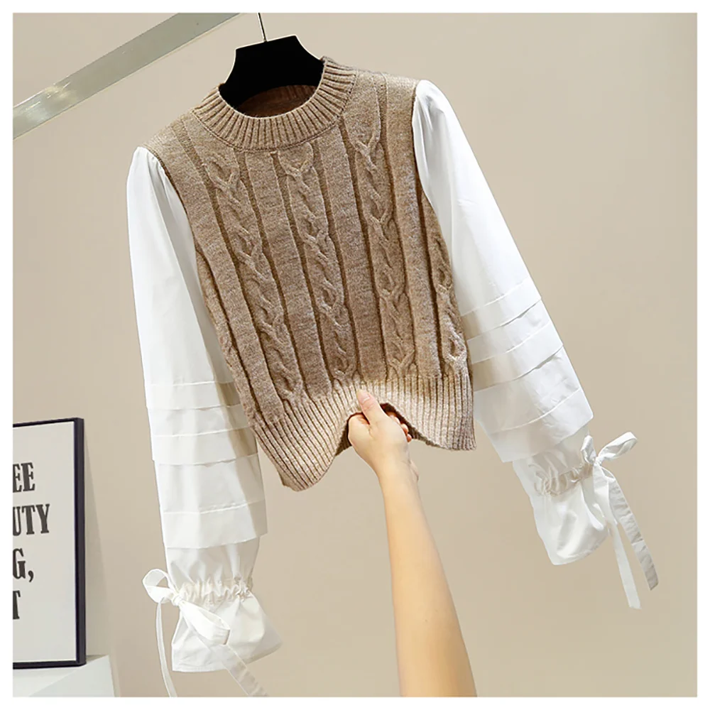 Fashion Patchwork Mock Neck Long Sleeve Bow Knitted Pullovers Women Casual Straight Spring Autumn Camel Black Sweater Woman Tops
Fashion Patchwork Mock Neck Long Sleeve Bow Knitted Pullovers Women Casual Straight Spring Autumn Camel Black Sweater Woman Tops