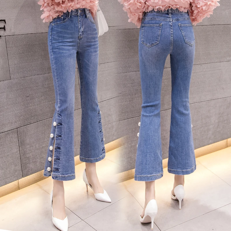 Limiguyue Fashion High Waist Pearls Beaded Women Denim Pants Slim Stretch Split Flare Jeans Trumpet Trouser Summer Clothes K1011
Limiguyue Fashion High Waist Pearls Beaded Women Denim Pants Slim Stretch Split Flare Jeans Trumpet Trouser Summer Clothes K1011