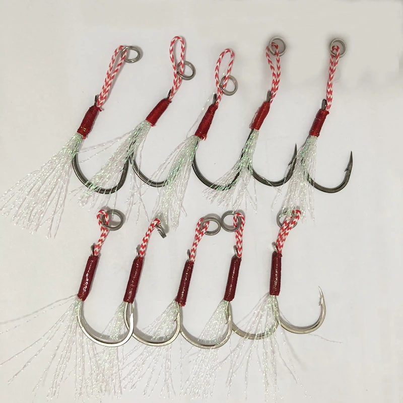 100pcs/Lot Assist Hook Fishing Lure Slow Jigging Fish Cast Jigs Barbed Single Jig Hooks Thread Feather Pesca Carbon Steel Peche | Спорт и