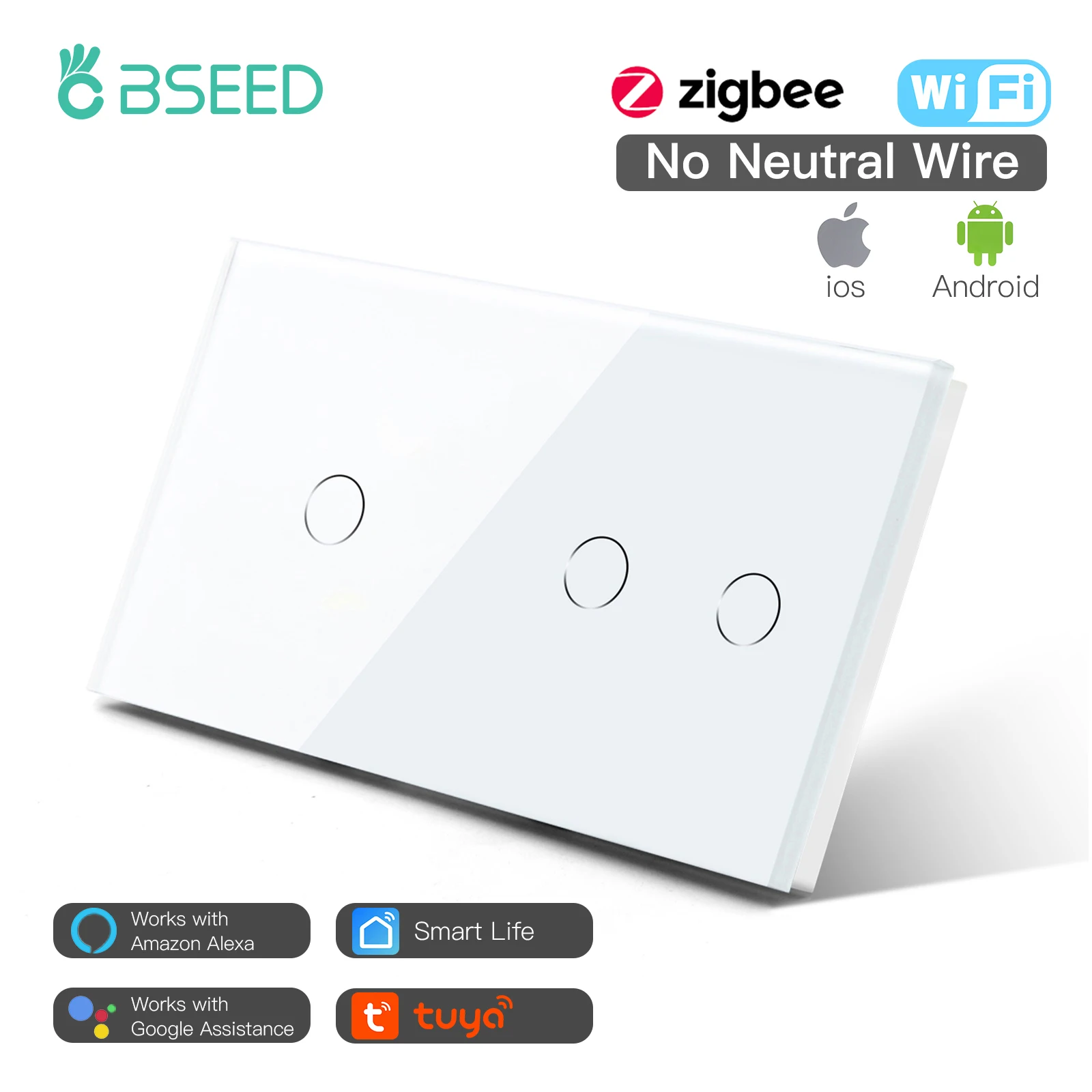 Bseed Tuya Smart Home APP WiFi Touch Switch 3 Gang Google Home Smart Life App Alexa Zigbee Wireless Switch 110-250V 10A
Bseed Tuya Smart Home APP WiFi Touch Switch 3 Gang Google Home Smart Life App Alexa Zigbee Wireless Switch 110-250V 10A