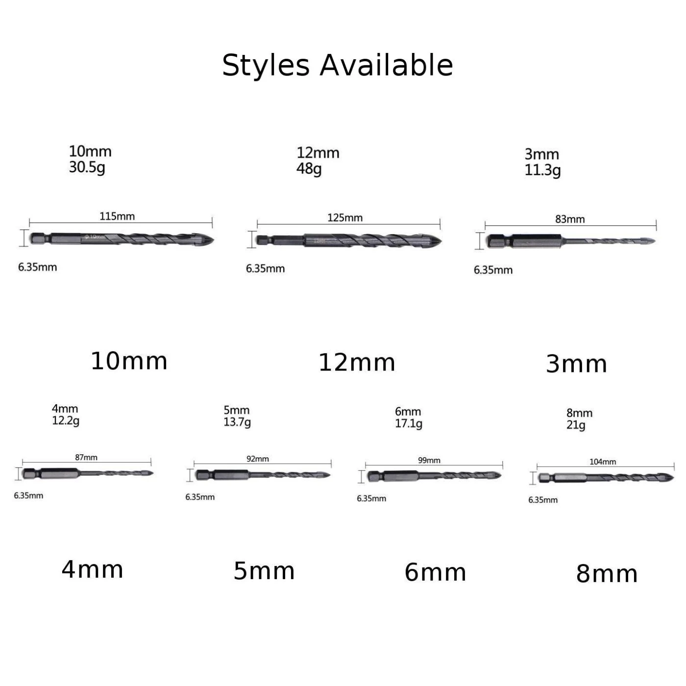 3/4/5/6/8/10/12mm 1/4" shank hex black glass drill for glass, ceramic tile, plastic, wood drilling holes
3/4/5/6/8/10/12mm 1/4" shank hex black glass drill for glass, ceramic tile, plastic, wood drilling holes