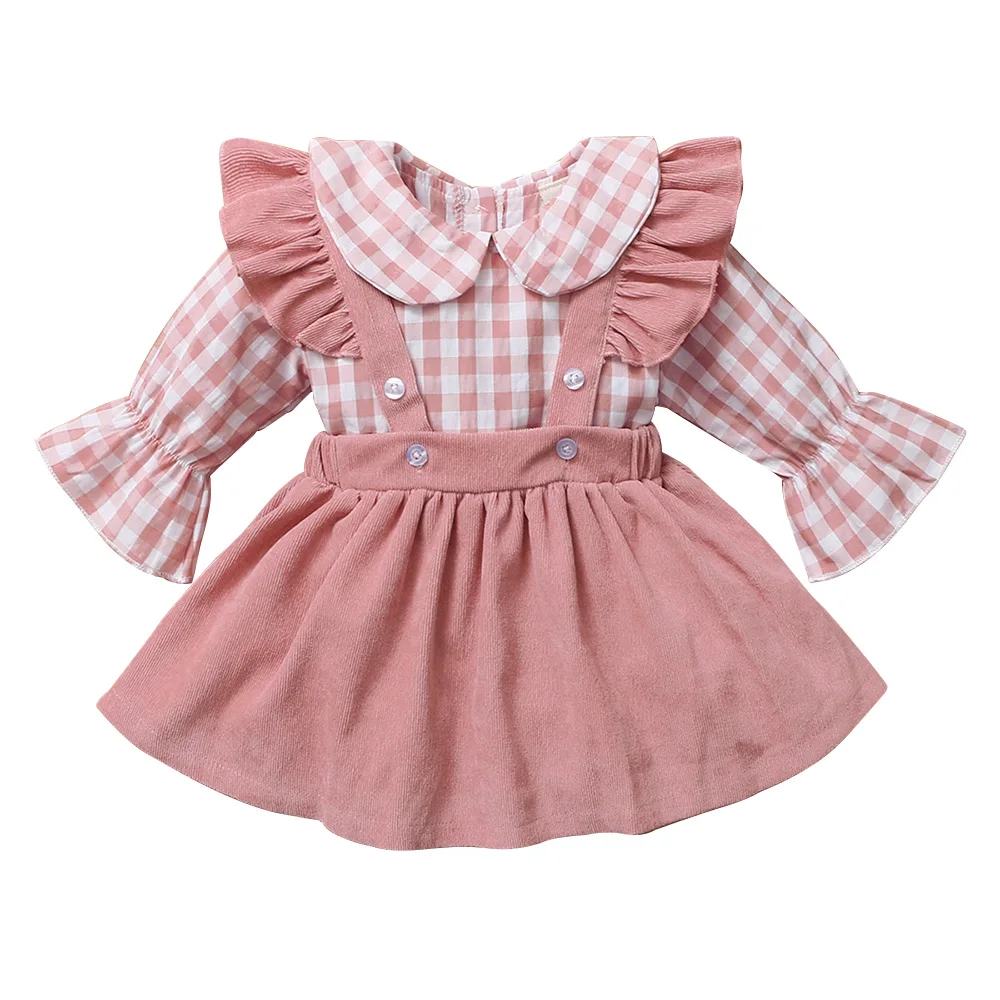 Fashion 2Piece Set Newborn Baby Girls Long Sleeve Flared Sleeve Turn Down Collar Plaid Tops Ruffle Suspender Dress Clothing
Fashion 2Piece Set Newborn Baby Girls Long Sleeve Flared Sleeve Turn Down Collar Plaid Tops Ruffle Suspender Dress Clothing