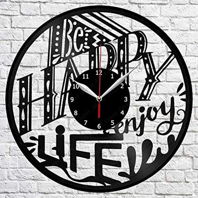 

Виниловые Эксклюзивные часы ручной работы Be happy, художественный декор, домашние настенные часы с виниловой пластиной, черный оригинальный п...