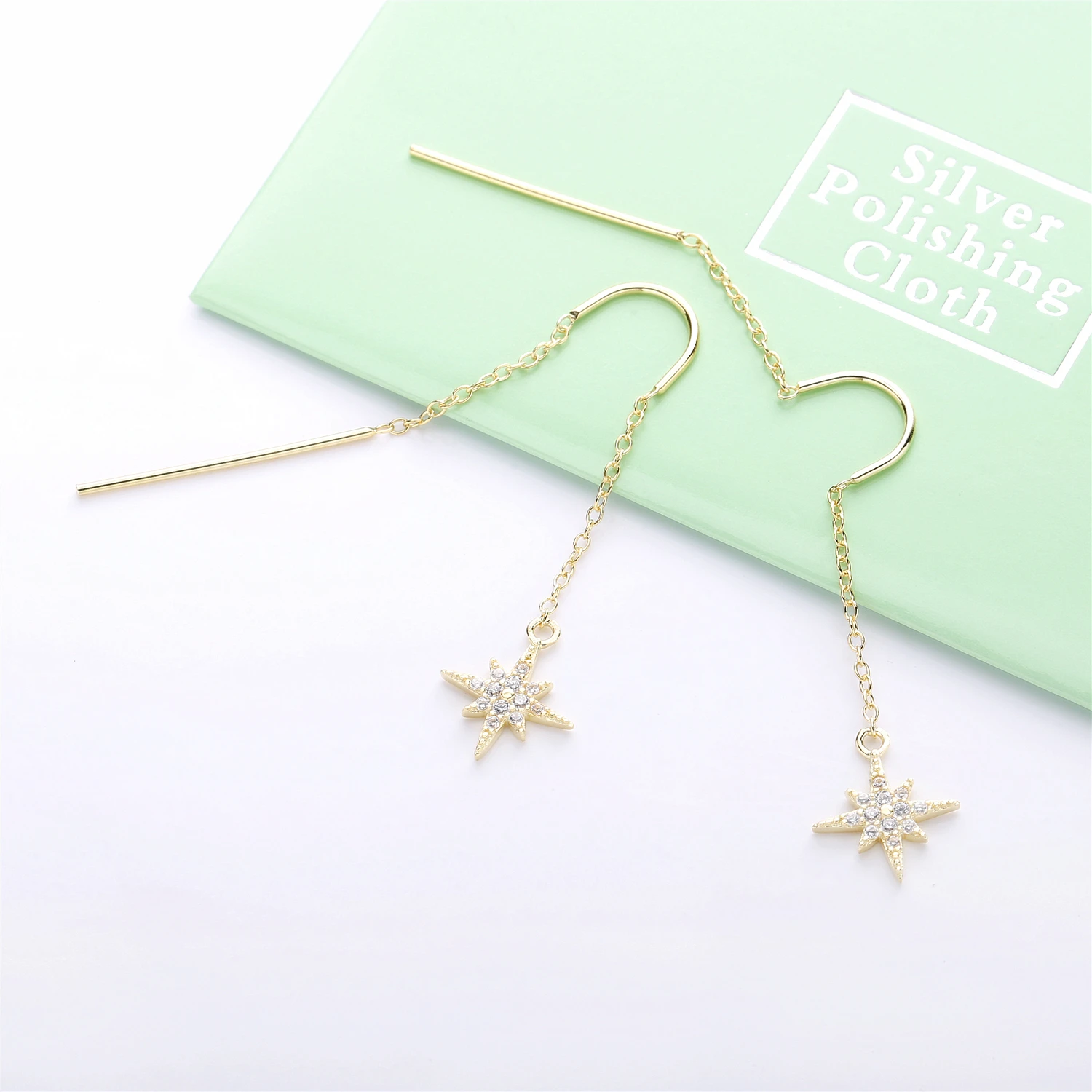 925 Sterling Silver Zircon Starburst Threader Drop Earrings For Women Christmas New Design Star Chain Jewelry
925 Sterling Silver Zircon Starburst Threader Drop Earrings For Women Christmas New Design Star Chain Jewelry