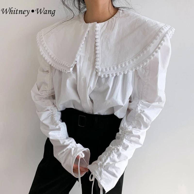 WHITNEY WANG блузки 2020 Весенняя мода уличная одежда рукав с рюшами многослойная