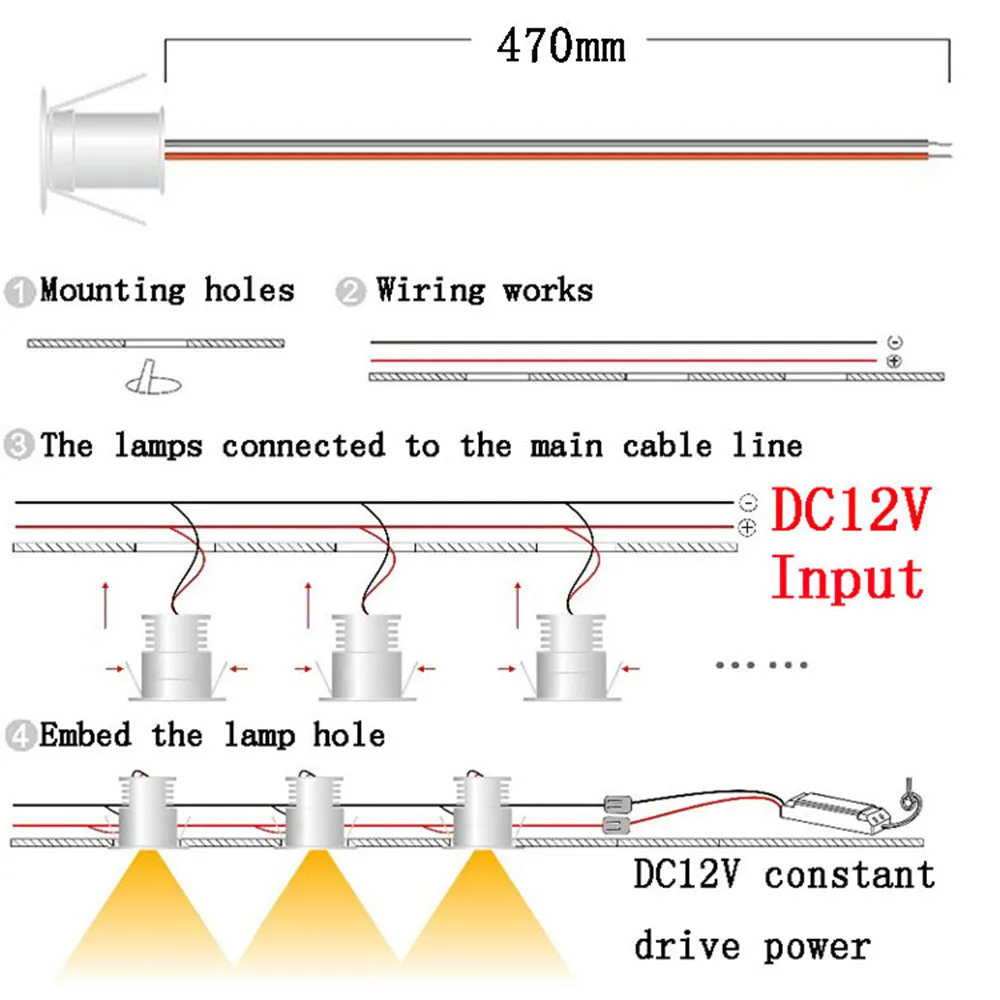 

1W IP65 Mini LED Spot light DC12V Spotlight with IP67 Power Supply Cabinet Lamp Recessed Downlight Party KTV Ceiling Lighting