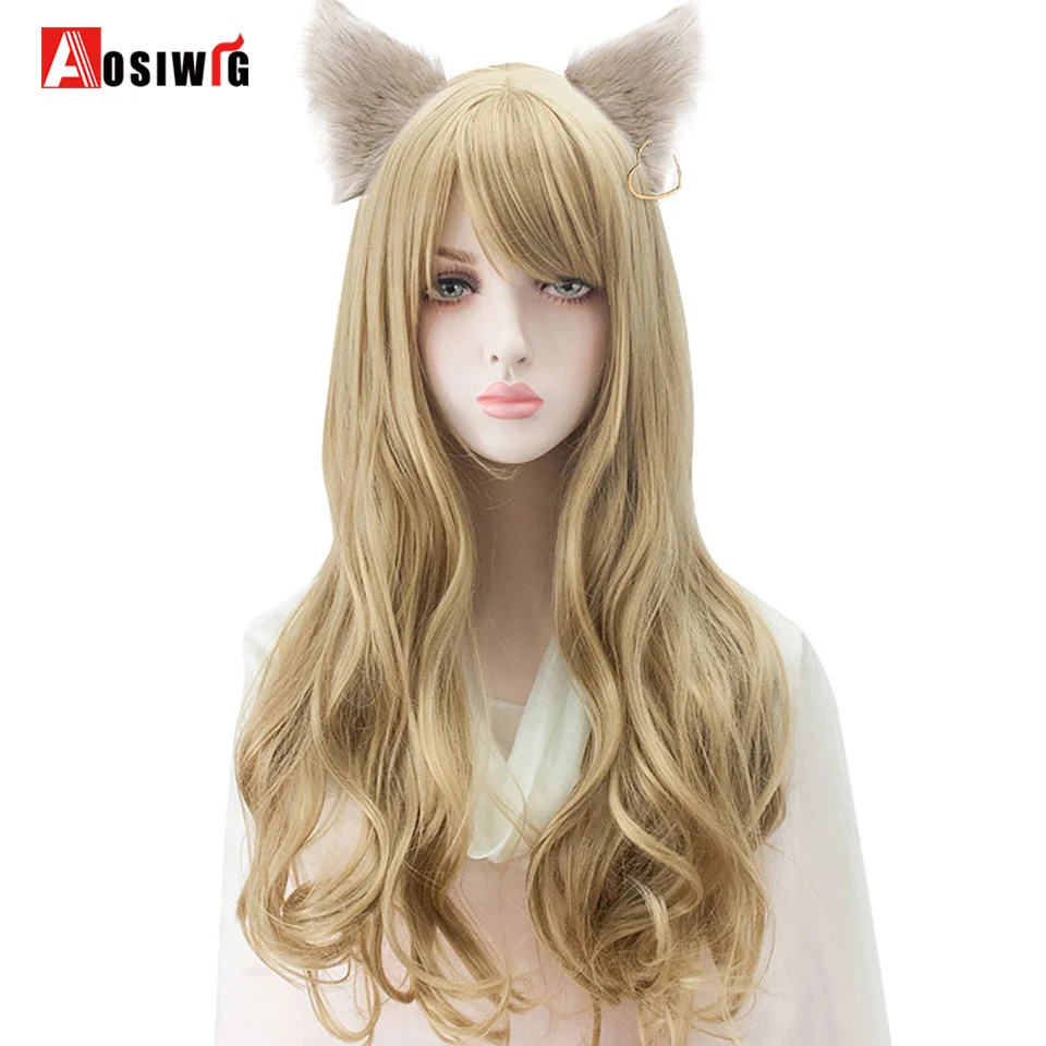 AOSIWIG KDA Girl Group Ahri Akali Evelyn LOL Game Cosplay Wavy Wigs Golden Red Brown Dark Heat Resistant Synthetic Hair | Шиньоны и