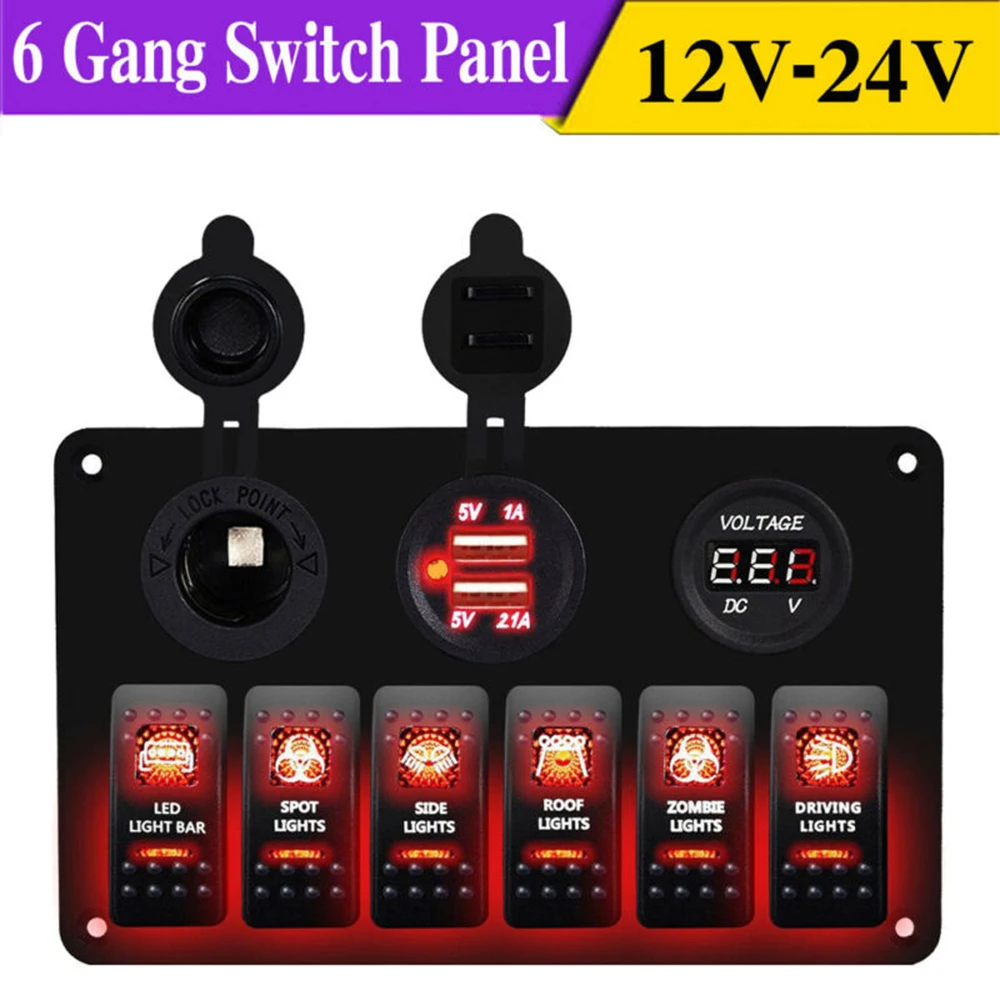12V/24V 6-Gang Waterproof Circuit Red LED Rocker Switch Panel Breaker For Car RV Truck Boat Marine Rocker Switch Panel
12V/24V 6-Gang Waterproof Circuit Red LED Rocker Switch Panel Breaker For Car RV Truck Boat Marine Rocker Switch Panel