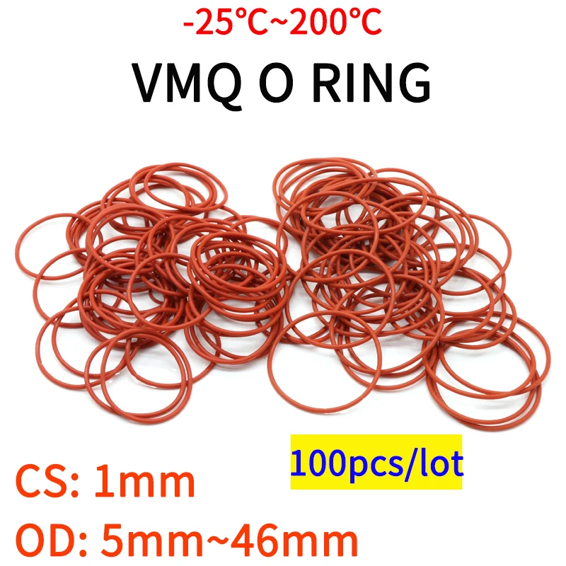 100pcs VMQ O Ring Seal Gasket Thickness CS 1mm OD 5 ~ 46mm Silicone Rubber Insulated Waterproof Washer Round Shape Nontoxi Red
100pcs VMQ O Ring Seal Gasket Thickness CS 1mm OD 5 ~ 46mm Silicone Rubber Insulated Waterproof Washer Round Shape Nontoxi Red
