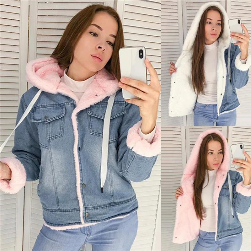 Denim Coat Loose Fleece Lambswool Hooded Jacket Cotton Overcoat Women Fashion Light Blue New Style Casual Women Thick Coat Warm
Denim Coat Loose Fleece Lambswool Hooded Jacket Cotton Overcoat Women Fashion Light Blue New Style Casual Women Thick Coat Warm
