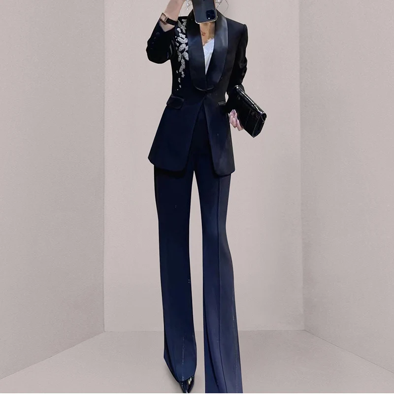 Elegant Office Women's White Pant Suit 2 Piece Set Autumn Solid Beaded Blazers Jackets Fashion Professional Winter Female Outfit
Elegant Office Women's White Pant Suit 2 Piece Set Autumn Solid Beaded Blazers Jackets Fashion Professional Winter Female Outfit
