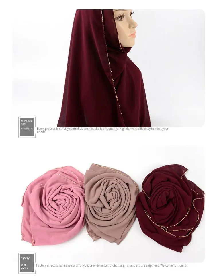 Muslim High-end Turban Autumn and Winter Chiffon Bead Monochrome Scarf Chain Hem Solid Color Women's Hijab
Muslim High-end Turban Autumn and Winter Chiffon Bead Monochrome Scarf Chain Hem Solid Color Women's Hijab