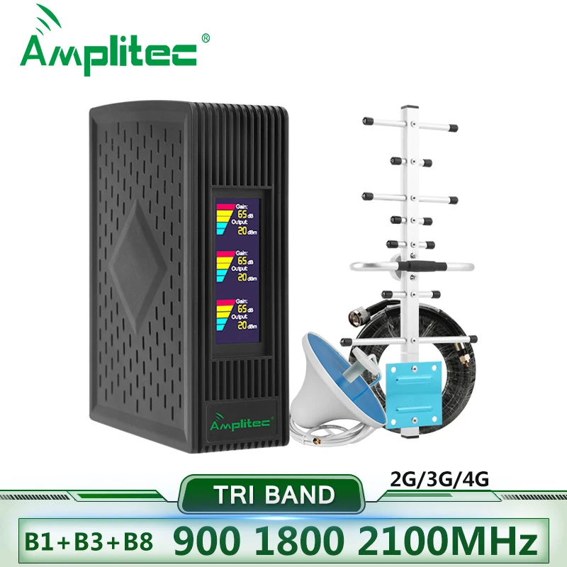 

Amplitec Tri-Band Cellular Amplifier 900 1800 2100MHz GSM Repeater Cellphone DCS 4g Signal Amplifier WCDMA Mobile Signal Booster