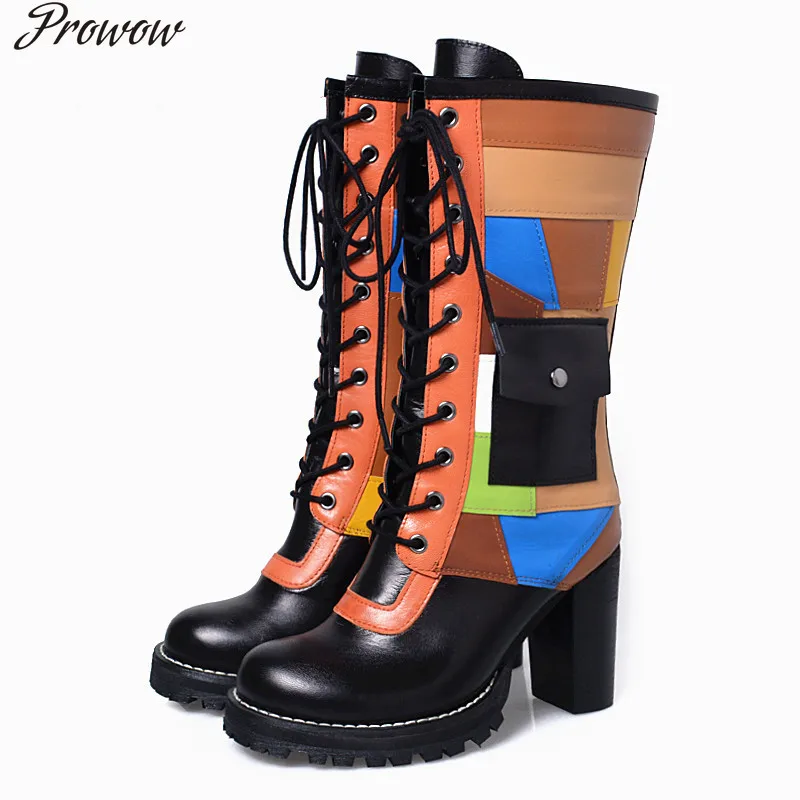 Prowow Patchwork Genuine Leather Women Winter Boots High Heel Boot Lace Up Mid-Calf Platform Rubber Botas Militares
Prowow Patchwork Genuine Leather Women Winter Boots High Heel Boot Lace Up Mid-Calf Platform Rubber Botas Militares