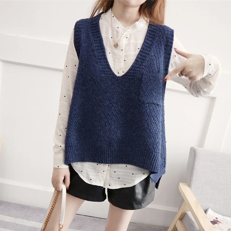 2019 New Women vintage Short Knitting Sweater Korean Version Loose V-Neck Sleeveless Pullover vest Female cc956 | Женская одежда