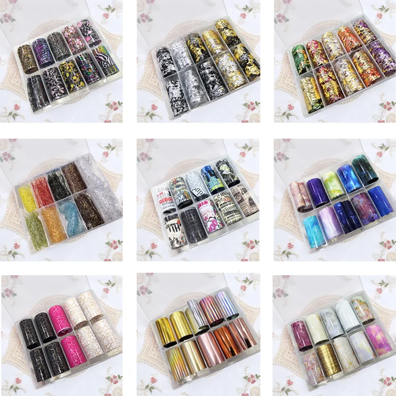 10Rolls/Box Nail Foil Stickers Set Holographic Starry Sky Mix Transfer Foil Metal Color Starry Paper Nail Foils Polish Stickers
10Rolls/Box Nail Foil Stickers Set Holographic Starry Sky Mix Transfer Foil Metal Color Starry Paper Nail Foils Polish Stickers