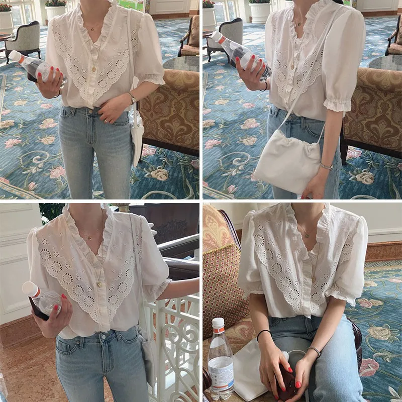 Summer Korean Retro Small Fresh V-neck Ruffled Lace Bubble Sleeve Shirt Shirt Female Short Sleeve Shirt
Summer Korean Retro Small Fresh V-neck Ruffled Lace Bubble Sleeve Shirt Shirt Female Short Sleeve Shirt