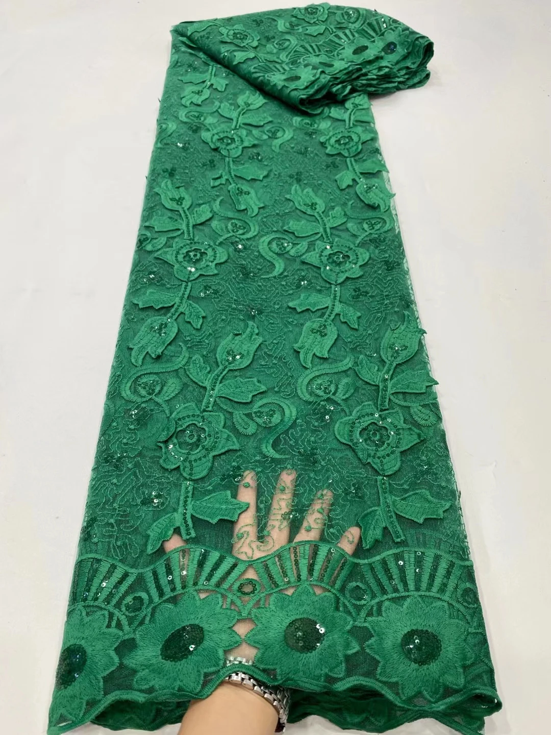 

DPN63 зеленая вышитая французская кружевная ткань с блестками, красивое Африканское Сетчатое кружево для вечерние ринки и свадебного платья!
