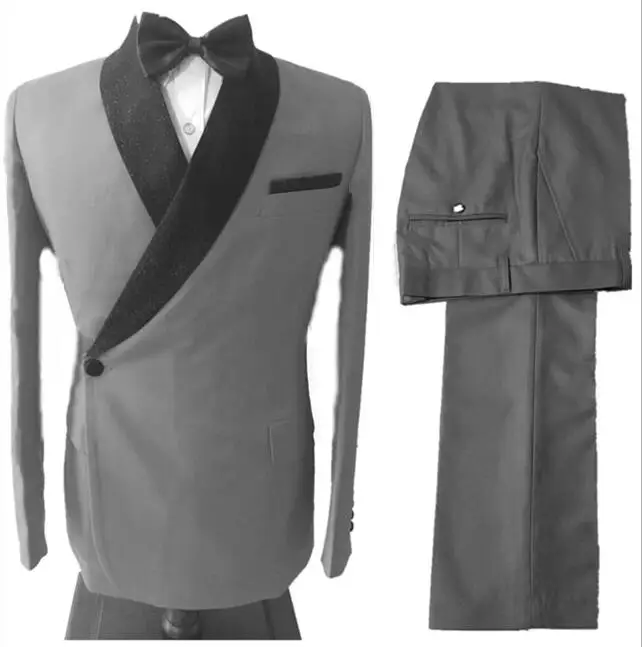 

Костюм свадебный облегающий мужской, смокинг для жениха, блейзер, деловой пиджак, брюки, 2 предмета, серого цвета для выпускного вечера