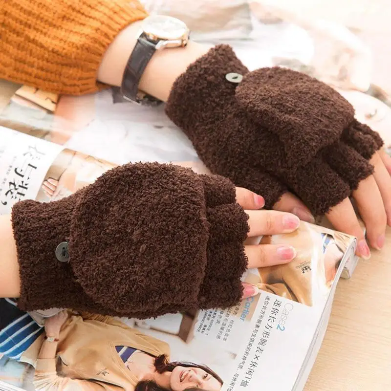 Women Fingerless Gloves Female Winter Driving Mitten Knitted Wool Plus Velvet thickening Warm Mitten Flip Half Finger Gloves 
Women Fingerless Gloves Female Winter Driving Mitten Knitted Wool Plus Velvet thickening Warm Mitten Flip Half Finger Gloves