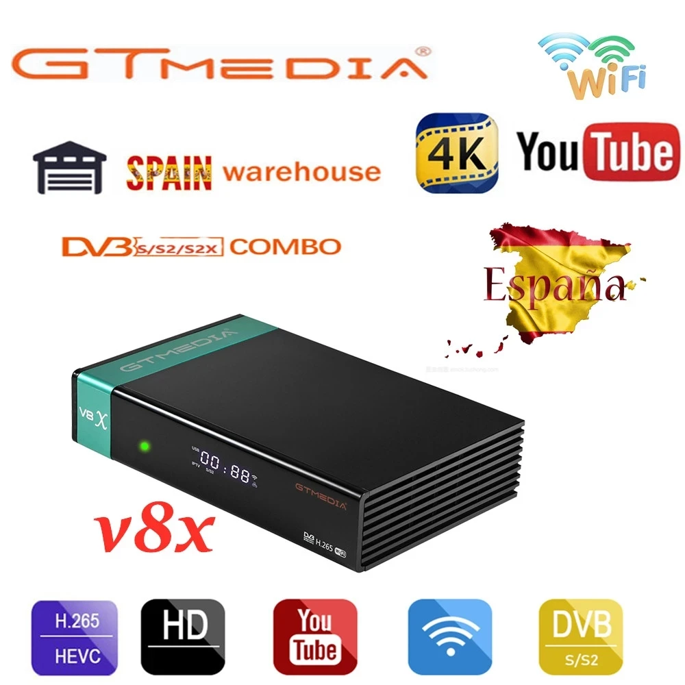 

Spain Free Shiping DVB-S2 Satellite Receiver GTMEDIA V8X H.265 DVB S2 V7 S2X Wifi CA Slot Scart Set Top Box GT MEDIA V8 NOVA