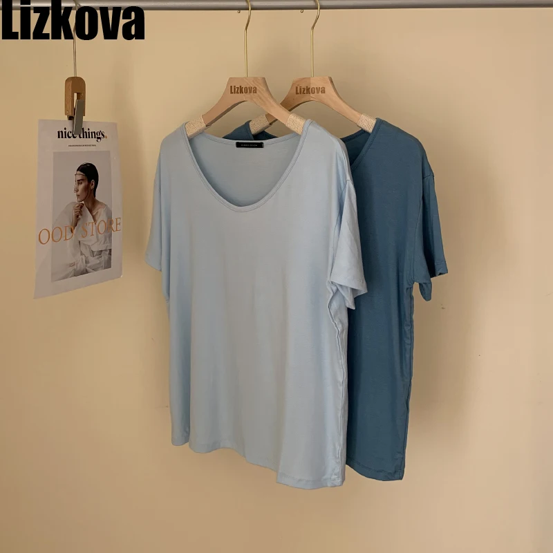 Футболка Lizkova женская с коротким рукавом и круглым вырезом свободная хлопковая
