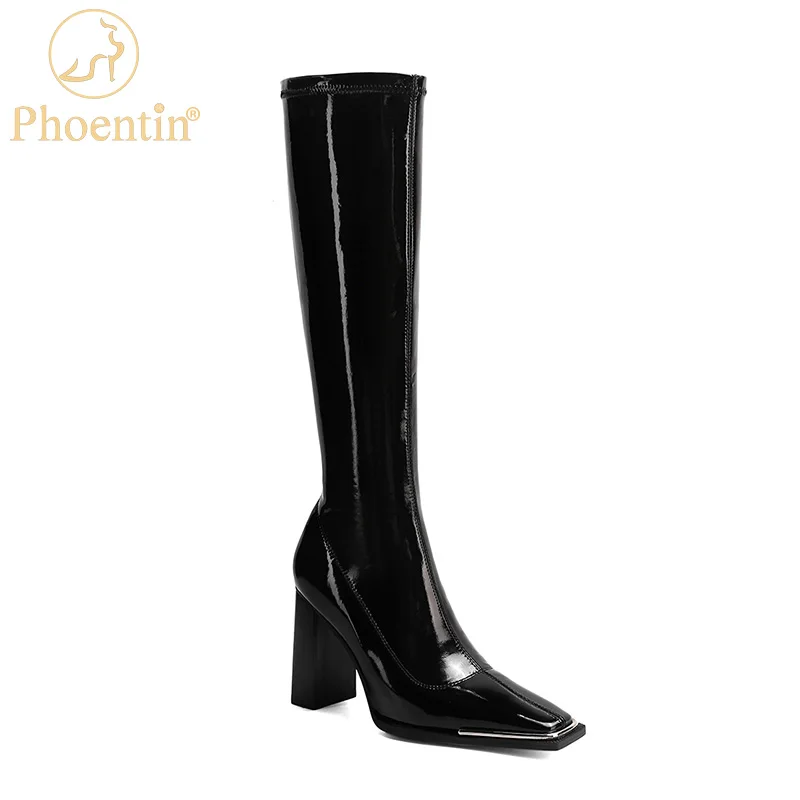 Phoentin black knee high women's boots leather designer shoe slim women's shoes rock square toe zip closure high heels FT1097
Phoentin black knee high women's boots leather designer shoe slim women's shoes rock square toe zip closure high heels FT1097