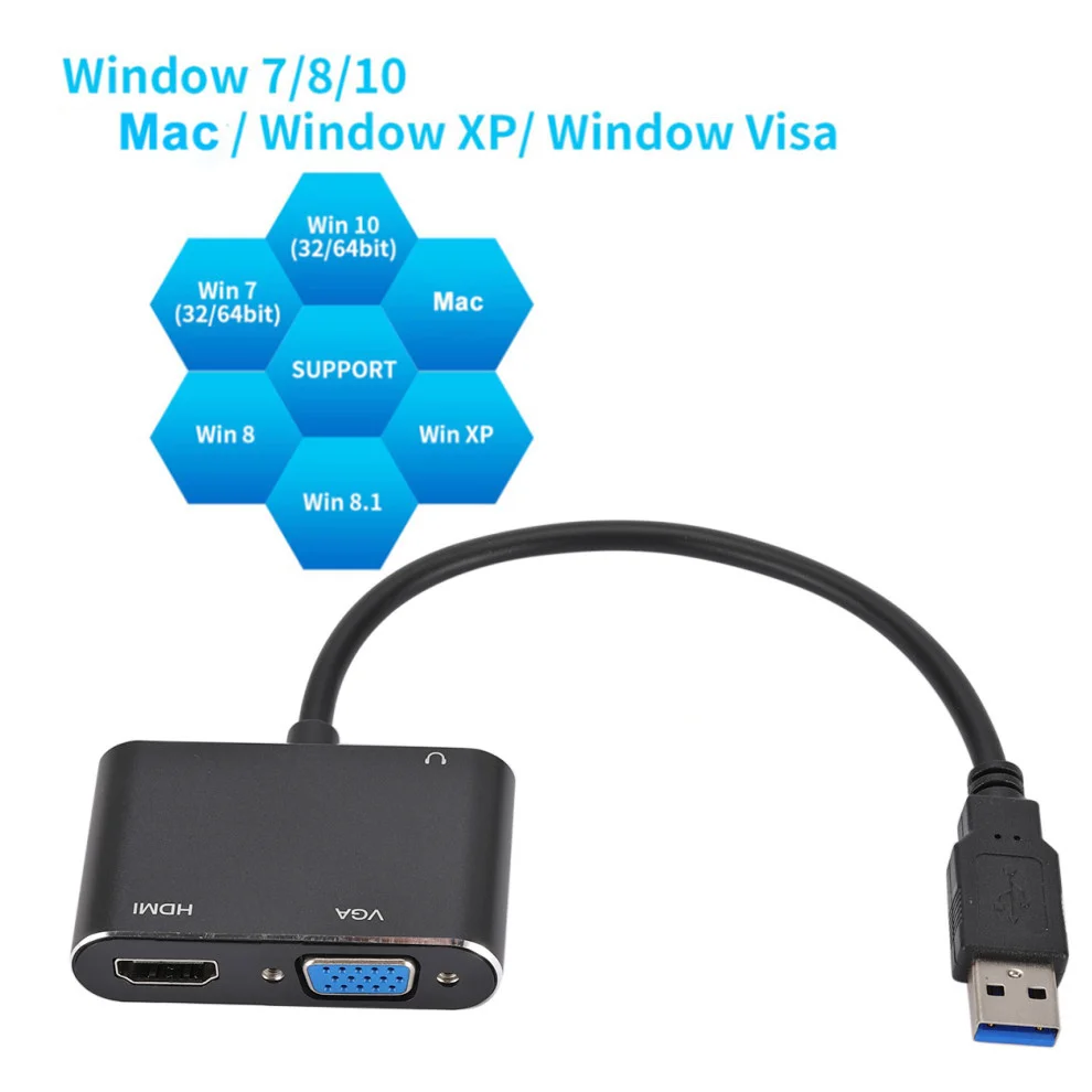 Переходник с USB 3 0 на HDMI-совместимый VGA два выхода 2 в 1 HDMI HD 1080P Кабель-адаптер для Mac