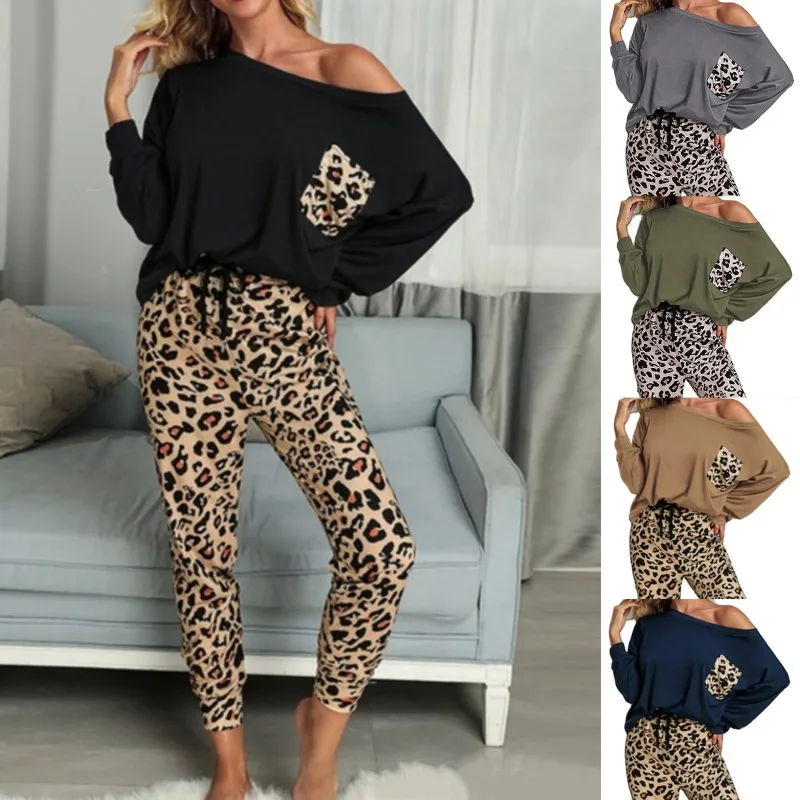 European And American Autumn And Winter Home Casual Suit Female Leopard Print Pocket T-Shirt Trousers Strapless Two-Piece Suit
European And American Autumn And Winter Home Casual Suit Female Leopard Print Pocket T-Shirt Trousers Strapless Two-Piece Suit