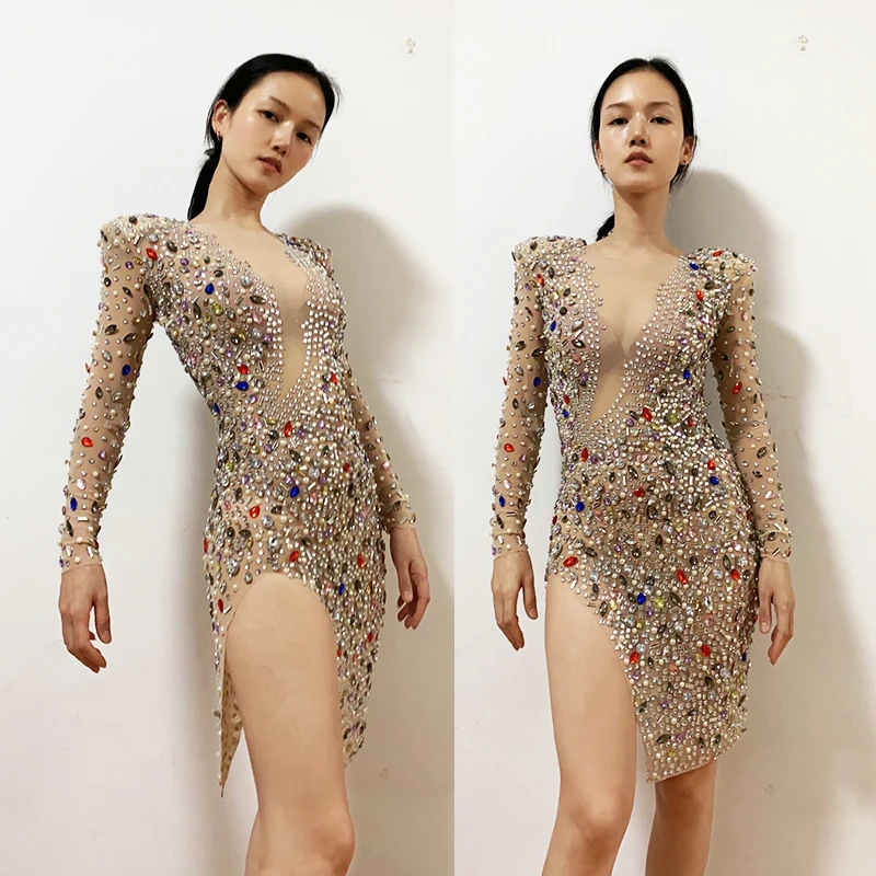 Female Sexy Full Rhinestone Dress Birthday Party Evening Dresses Singer Stage Performance Costume Prom Rave Outfit VDB4374
Female Sexy Full Rhinestone Dress Birthday Party Evening Dresses Singer Stage Performance Costume Prom Rave Outfit VDB4374