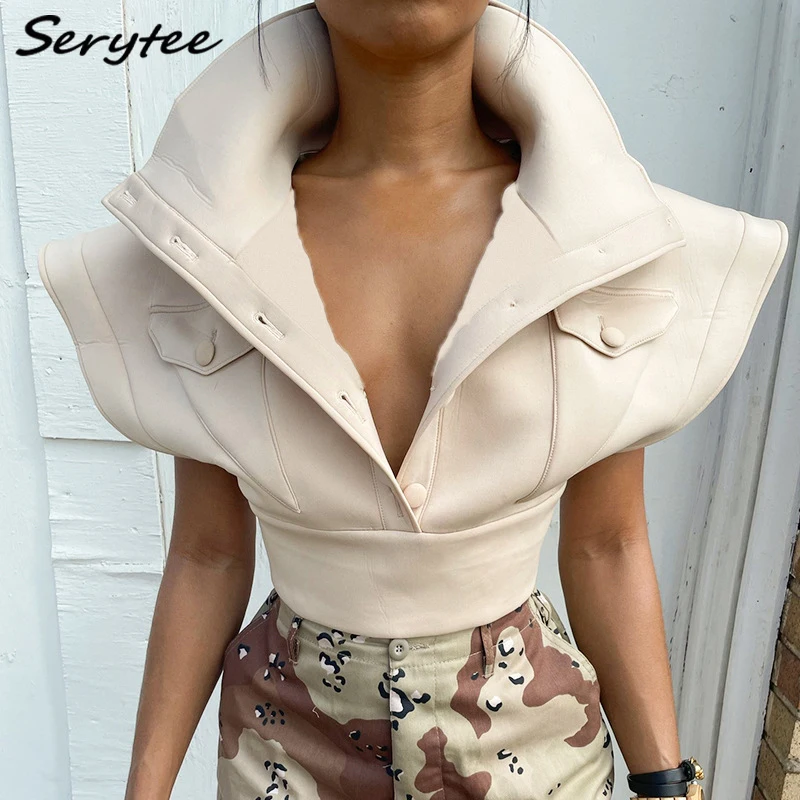 Sertytee Fashion Turn Down Collar Breasted Vest Coat Women 2021 Flying Sleeve Buttons Slim Waist Cropped Tops Streetwear
Sertytee Fashion Turn Down Collar Breasted Vest Coat Women 2021 Flying Sleeve Buttons Slim Waist Cropped Tops Streetwear