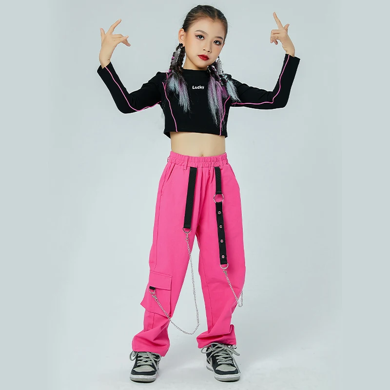 Children Jazz Modern Dance Clothes For Girls Black Tops Pink Hiphop Pants Streetwear Ballroom Hip Hop Dance Rave Clothes DQS8525
Children Jazz Modern Dance Clothes For Girls Black Tops Pink Hiphop Pants Streetwear Ballroom Hip Hop Dance Rave Clothes DQS8525