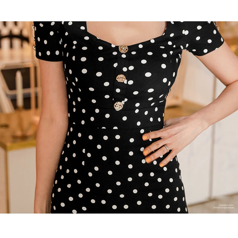 Summer Women's Korean Dot Printed Knee-length Dress Elegant Office Lady V Neck Short Sleeve Bodycon Bag Hip Slit Dress D13024X
Summer Women's Korean Dot Printed Knee-length Dress Elegant Office Lady V Neck Short Sleeve Bodycon Bag Hip Slit Dress D13024X