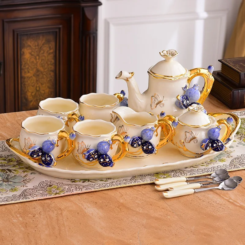 Европейский чайный набор с подносом маленький роскошный чайник кофейная чашка